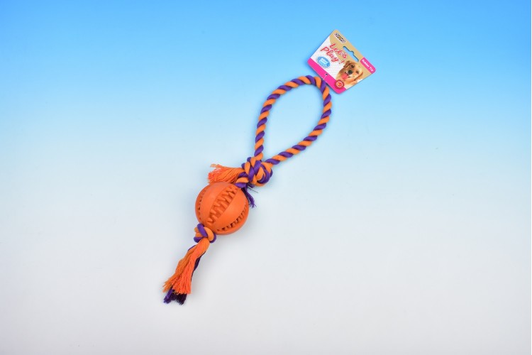 RT/3262TG Rubber Dental Chew Ball with Rope Tug - 2.875” (total length: 15.0”)