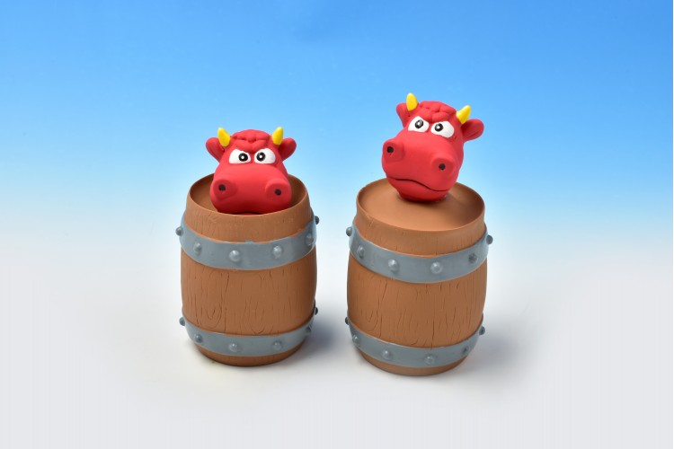 LX/1797TG Latex Pop-Up Toy: Cow in Barrel - 12.7cm